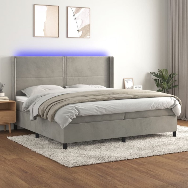 vidaXL Cama box spring colchón y LED terciopelo gris claro 200x200 cm vidaXL Cama box spring colchón y LED terciopelo gris claro 200x200 cm