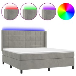 vidaXL Cama box spring colchón y LED terciopelo gris claro 180x200 cm
