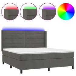 vidaXL Cama box spring colchón y LED terciopelo gris oscuro 180x200 cm