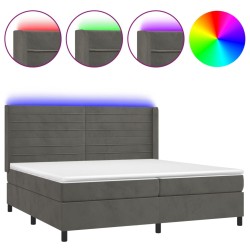 vidaXL Cama box spring colchón y LED terciopelo gris oscuro 200x200 cm
