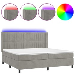 vidaXL Cama box spring colchón y LED terciopelo gris claro 200x200 cm