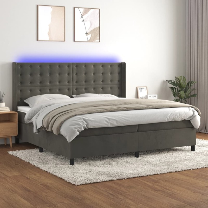 vidaXL Cama box spring colchón y LED terciopelo gris oscuro 200x200 cm vidaXL Cama box spring colchón y LED terciopelo gris oscuro 200x200 cm