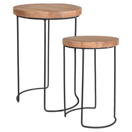 H&S Collection Juego de mesitas auxiliares 2 piezas teca 