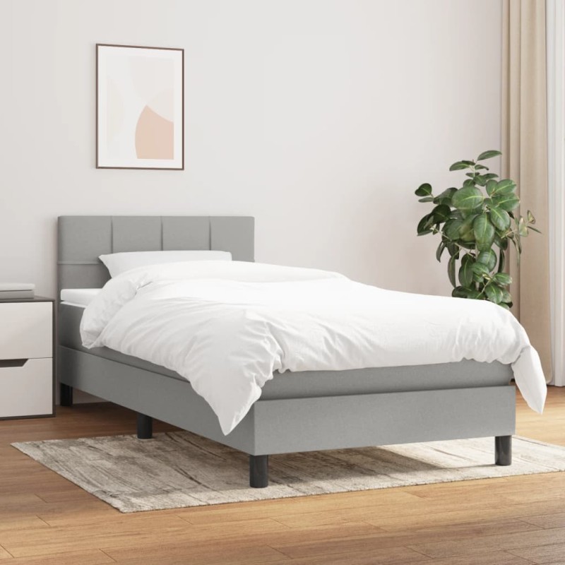 vidaXL Cama box spring con colchón tela gris claro 90x200 cm vidaXL Cama box spring con colchón tela gris claro 90x200 cm