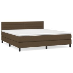 vidaXL Cama box spring con colchón tela marrón oscuro 160x200 cm