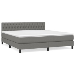 vidaXL Cama box spring con colchón tela gris oscuro 180x200 cm