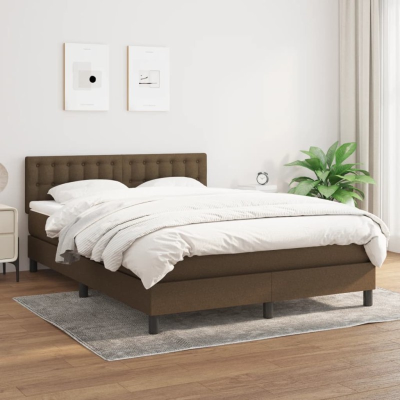 vidaXL Cama box spring con colchón tela marrón oscuro 140x200 cm vidaXL Cama box spring con colchón tela marrón oscuro 140x200 cm
