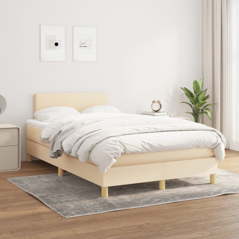 vidaXL Cama box spring con colchón tela color crema 120x200 cm vidaXL Cama box spring con colchón tela color crema 120x200 cm