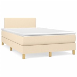 vidaXL Cama box spring con colchón tela color crema 120x200 cm