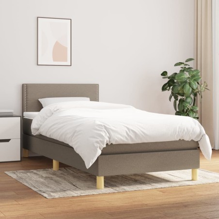 vidaXL Cama box spring con colchón tela gris taupe 90x190 cm