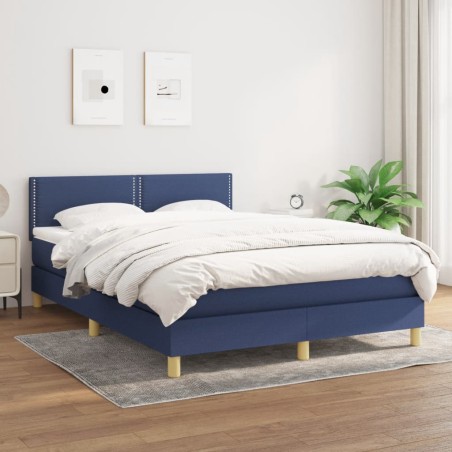 vidaXL Cama box spring con colchón tela azul 140x200 cm