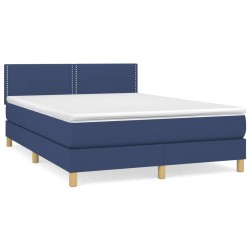 vidaXL Cama box spring con colchón tela azul 140x200 cm
