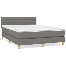 vidaXL Cama box spring con colchón tela gris oscuro 140x200 cm
