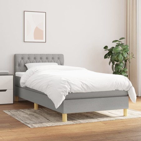 vidaXL Cama box spring con colchón tela gris claro 90x200 cm