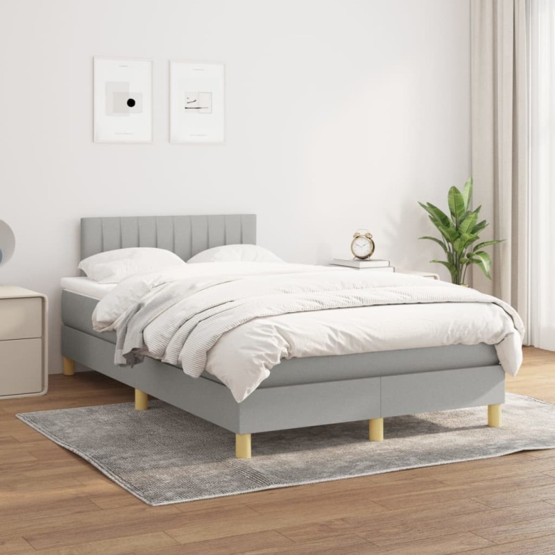 vidaXL Cama box spring con colchón tela gris claro 120x200 cm vidaXL Cama box spring con colchón tela gris claro 120x200 cm