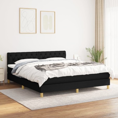 vidaXL Cama box spring con colchón tela negro 160x200 cm