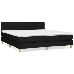 vidaXL Cama box spring con colchón tela negro 160x200 cm