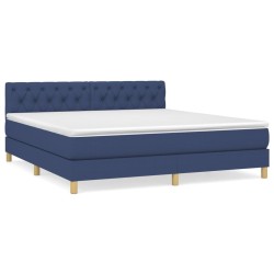 vidaXL Cama box spring con colchón tela azul 160x200 cm