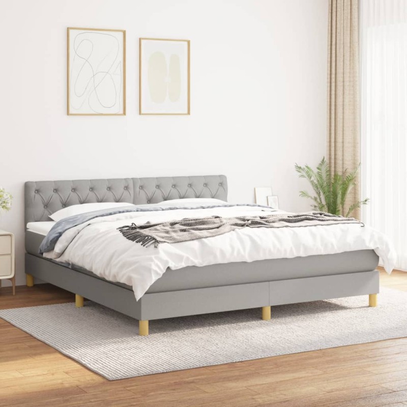 vidaXL Cama box spring con colchón tela gris claro 160x200 cm vidaXL Cama box spring con colchón tela gris claro 160x200 cm