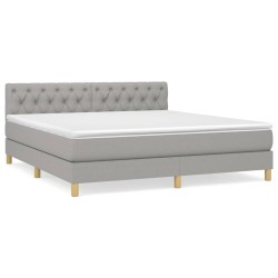 vidaXL Cama box spring con colchón tela gris claro 160x200 cm