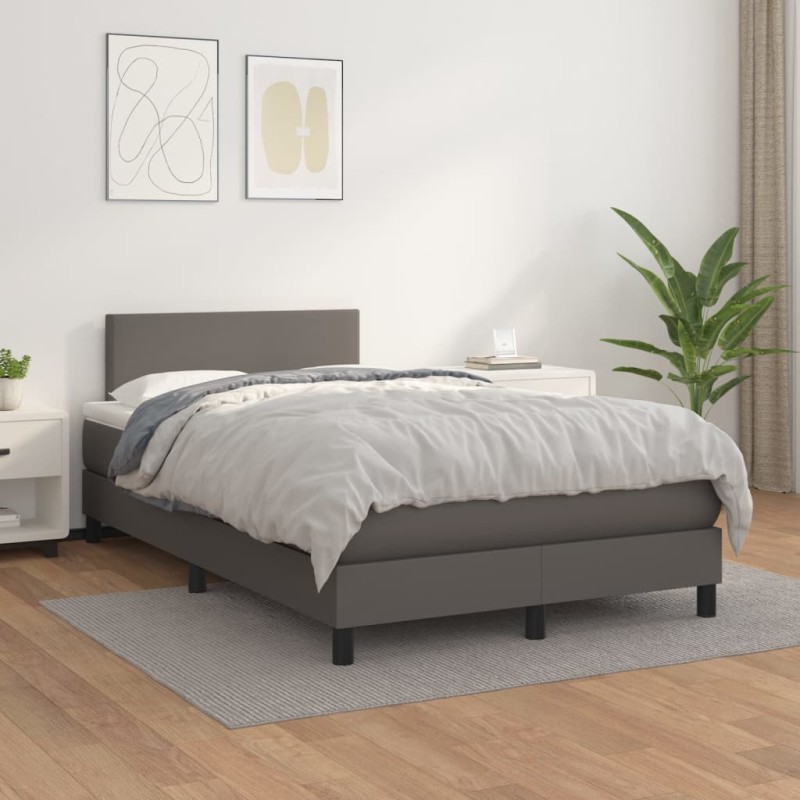 vidaXL Cama box spring con colchón cuero sintético gris 120x200 cm