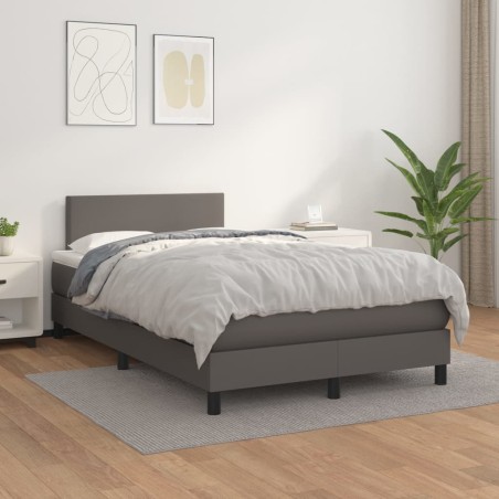 vidaXL Cama box spring con colchón cuero sintético gris 120x200 cm