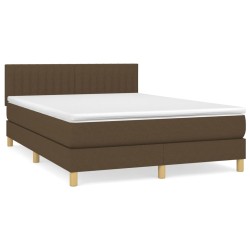 vidaXL Cama box spring con colchón tela marrón oscuro 140x200 cm