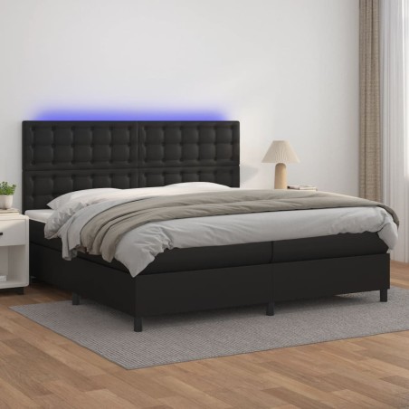 vidaXL Cama box spring colchón y LED cuero sintético negro 200x200 cm