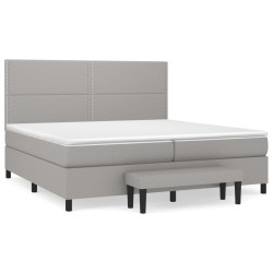 vidaXL Cama box spring con colchón tela gris claro 200x200 cm