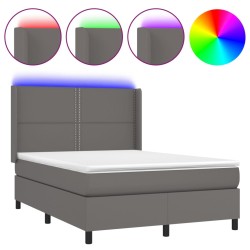 vidaXL Cama box spring colchón y LED cuero sintético gris 140x200 cm