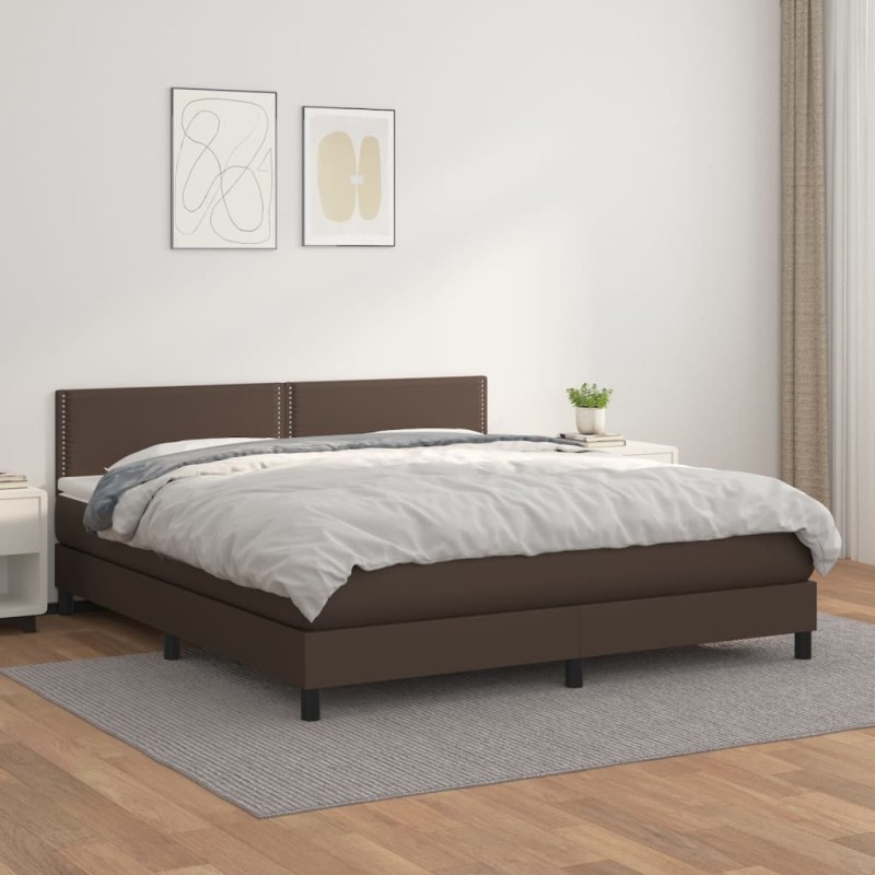 vidaXL Cama box spring con colchón cuero sintético marrón 180x200 cm vidaXL Cama box spring con colchón cuero sintético marrón 180x200 cm