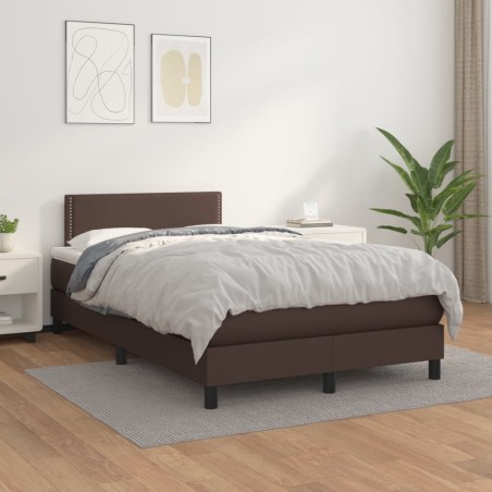 vidaXL Cama box spring con colchón cuero sintético marrón 120x200 cm