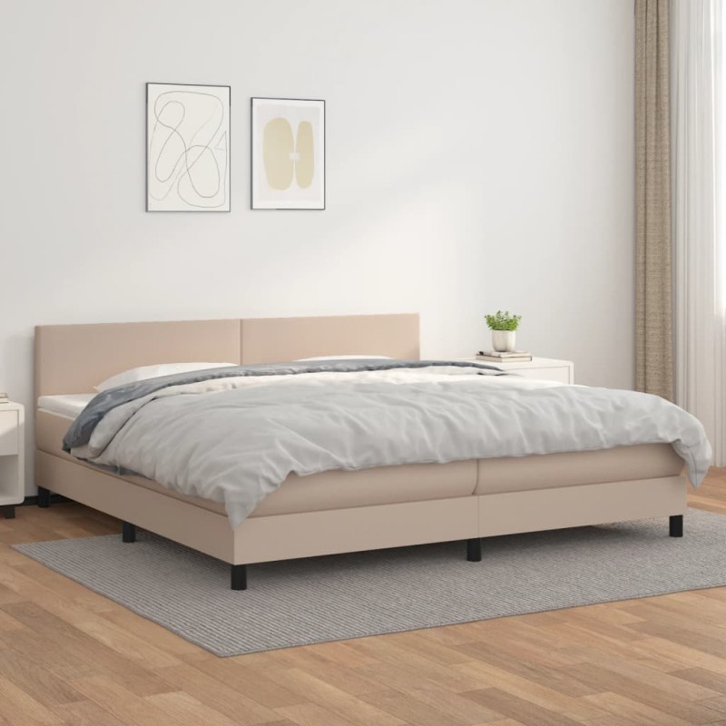 vidaXL Cama box spring con colchón cuero sintético capuchino 200x200cm vidaXL Cama box spring con colchón cuero sintético capuchino 200x200cm