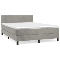 vidaXL Cama box spring con colchón terciopelo gris claro 140x190 cm