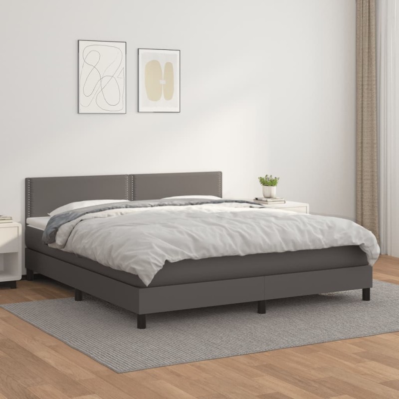 vidaXL Cama box spring con colchón cuero sintético gris 160x200 cm vidaXL Cama box spring con colchón cuero sintético gris 160x200 cm