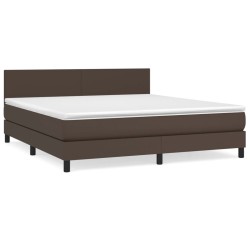 vidaXL Cama box spring con colchón cuero sintético marrón 160x200 cm