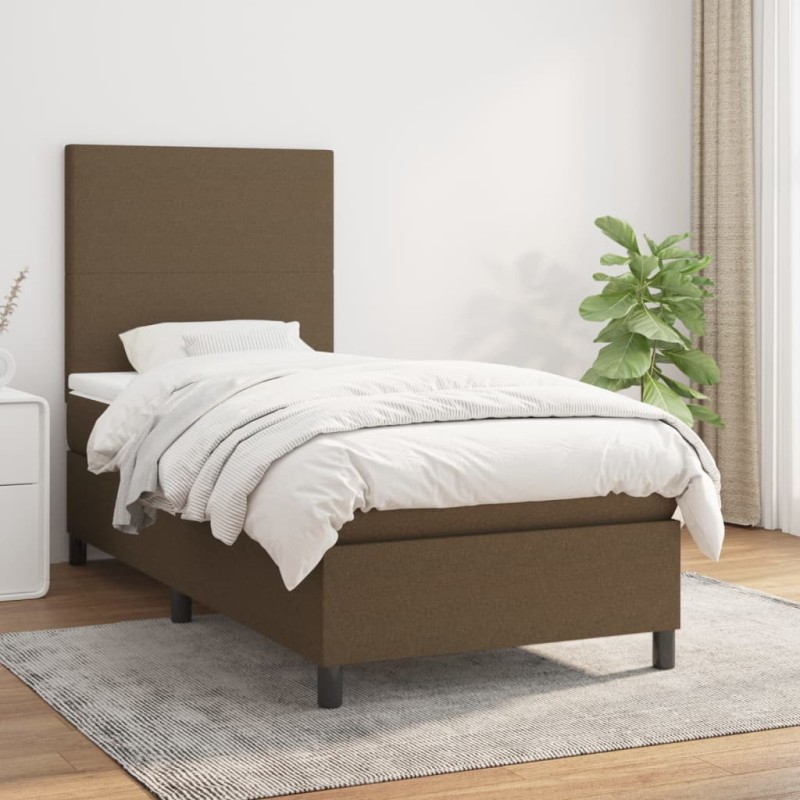 vidaXL Cama box spring con colchón tela marrón oscuro 80x200 cm vidaXL Cama box spring con colchón tela marrón oscuro 80x200 cm