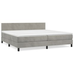 vidaXL Cama box spring con colchón terciopelo gris claro 200x200 cm