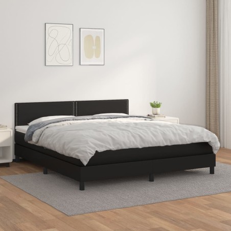 vidaXL Cama box spring con colchón cuero sintético negro 180x200 cm