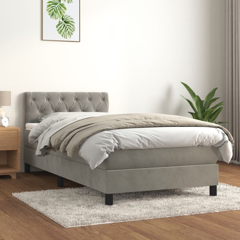 vidaXL Cama box spring con colchón terciopelo gris claro 80x200 cm vidaXL Cama box spring con colchón terciopelo gris claro 80x200 cm
