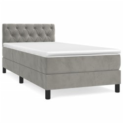 vidaXL Cama box spring con colchón terciopelo gris claro 80x200 cm