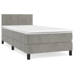 vidaXL Cama box spring con colchón terciopelo gris claro 80x200 cm