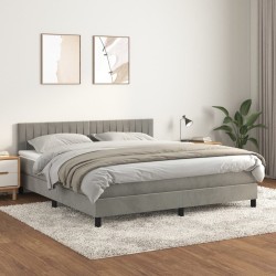 vidaXL Cama box spring con colchón terciopelo gris claro 180x200 cm