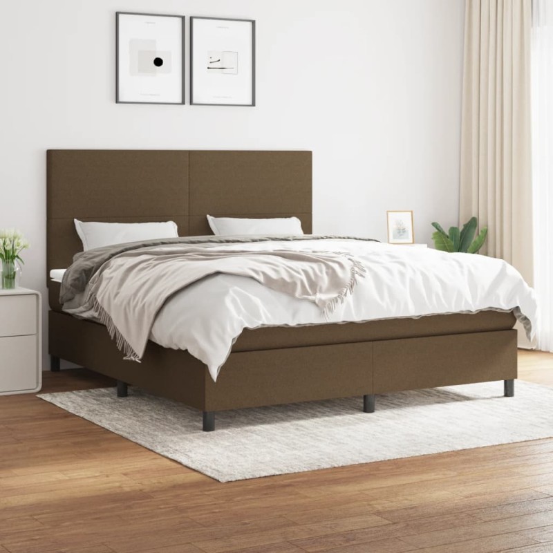 vidaXL Cama box spring con colchón tela marrón oscuro 180x200 cm vidaXL Cama box spring con colchón tela marrón oscuro 180x200 cm