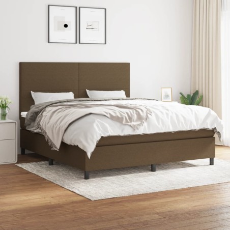 vidaXL Cama box spring con colchón tela marrón oscuro 180x200 cm