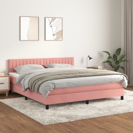 vidaXL Cama box spring con colchón terciopelo rosa 180x200 cm