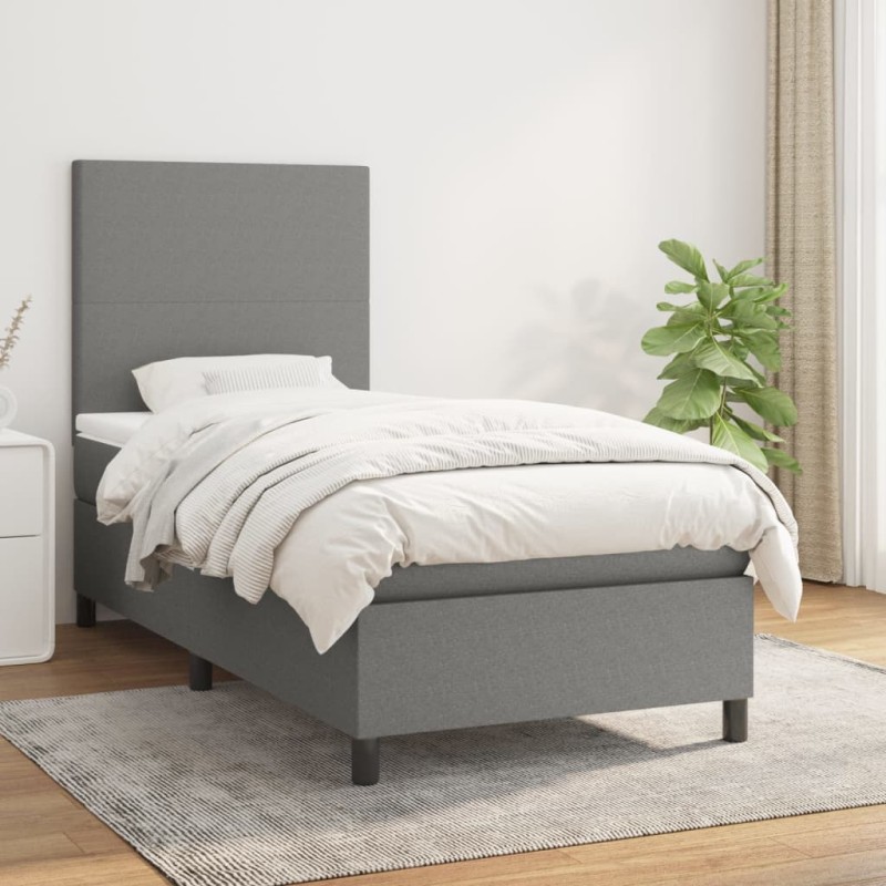 vidaXL Cama box spring con colchón tela gris oscuro 80x200 cm vidaXL Cama box spring con colchón tela gris oscuro 80x200 cm