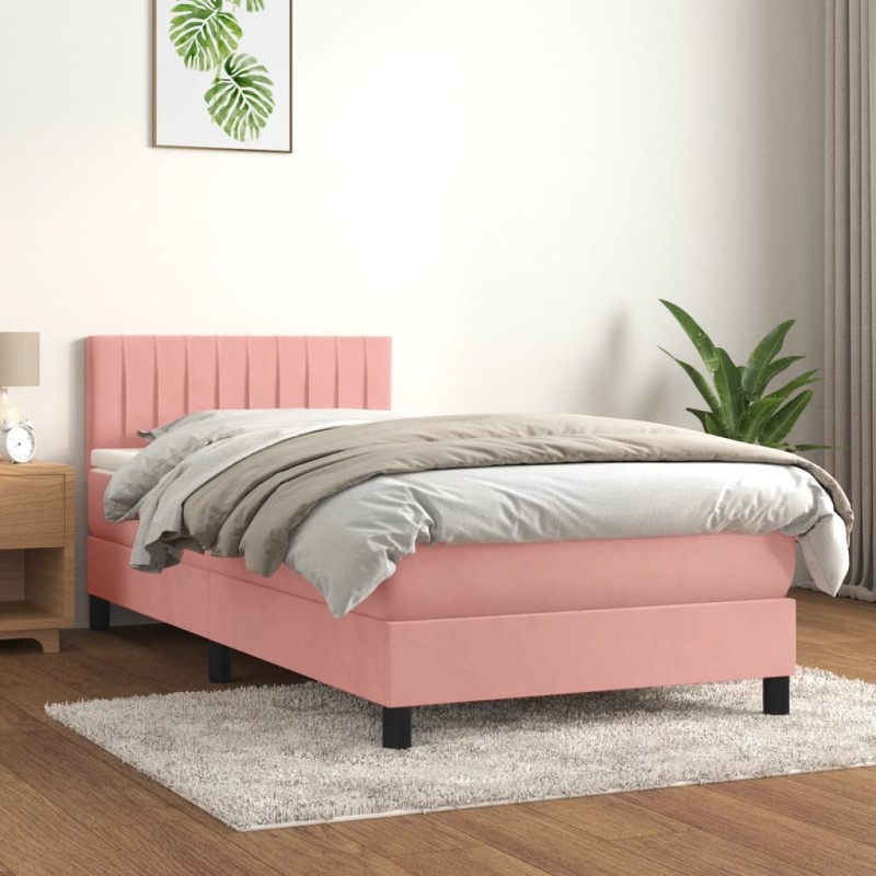 vidaXL Cama box spring con colchón terciopelo rosa 90x190 cm vidaXL Cama box spring con colchón terciopelo rosa 90x190 cm