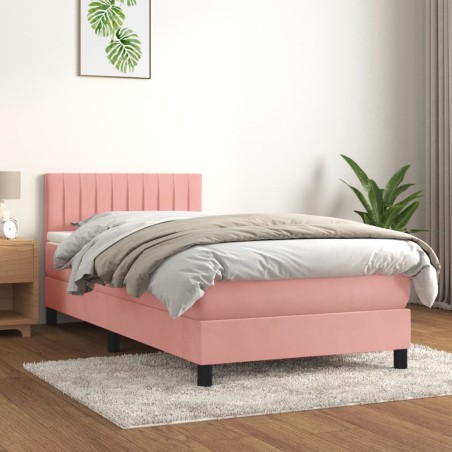 vidaXL Cama box spring con colchón terciopelo rosa 90x190 cm