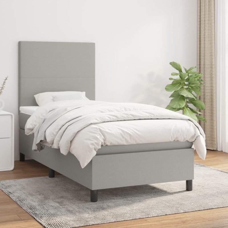 vidaXL Cama box spring con colchón tela gris claro 100x200 cm vidaXL Cama box spring con colchón tela gris claro 100x200 cm